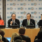 Segolene Royal, President of France Francois Hollande, Ban Ki-Moon, Christiana Figueres