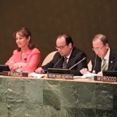 Segolene Royal (COP21), President of France Francois Hollande, and UN Secretary General Ban Ki-Moon