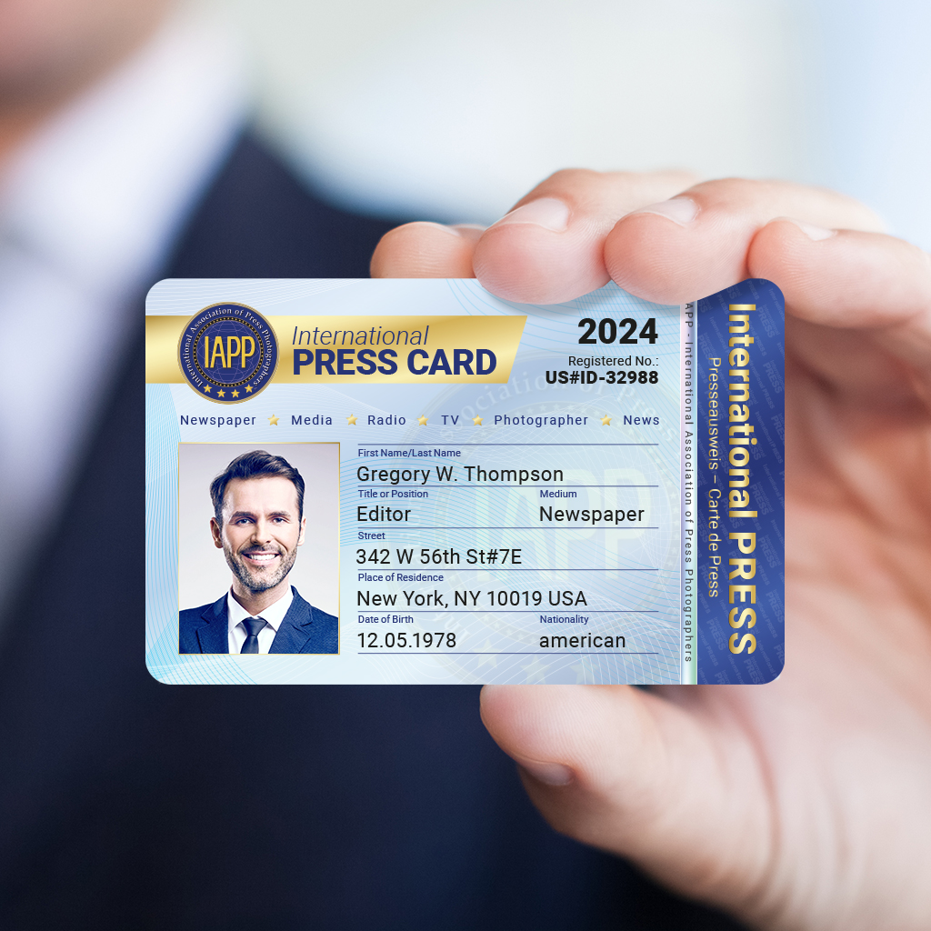 Press Card. Press Reporter ID Card. Press id